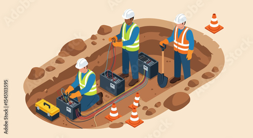 Underground Cable Installation A Team of Skilled Technicians Working on Electrical Infrastructure