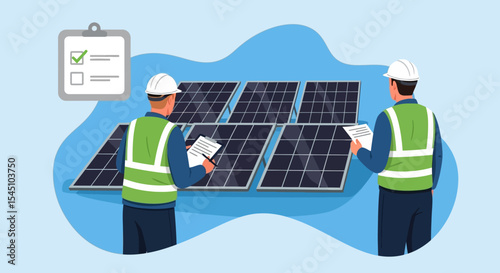 Solar Panel Inspection Technicians Inspecting and Maintaining Solar Energy System