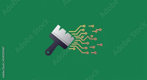Pixel Paintbrush and Circuit Board on Green Background