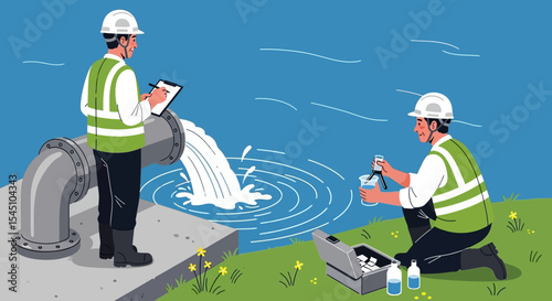 Water Quality Inspection Environmental Engineers Testing Wastewater Discharge