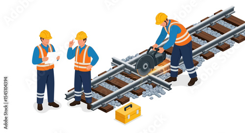 Railroad Track Maintenance Workers Repairing and Inspecting Railway Lines
