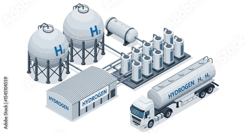 Hydrogen Production and Transportation System An Isometric Illustration