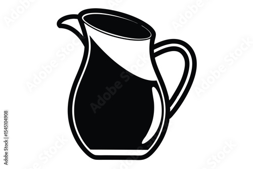 Black and White Illustration of a Classic Pitcher Filled with a Dark Liquid