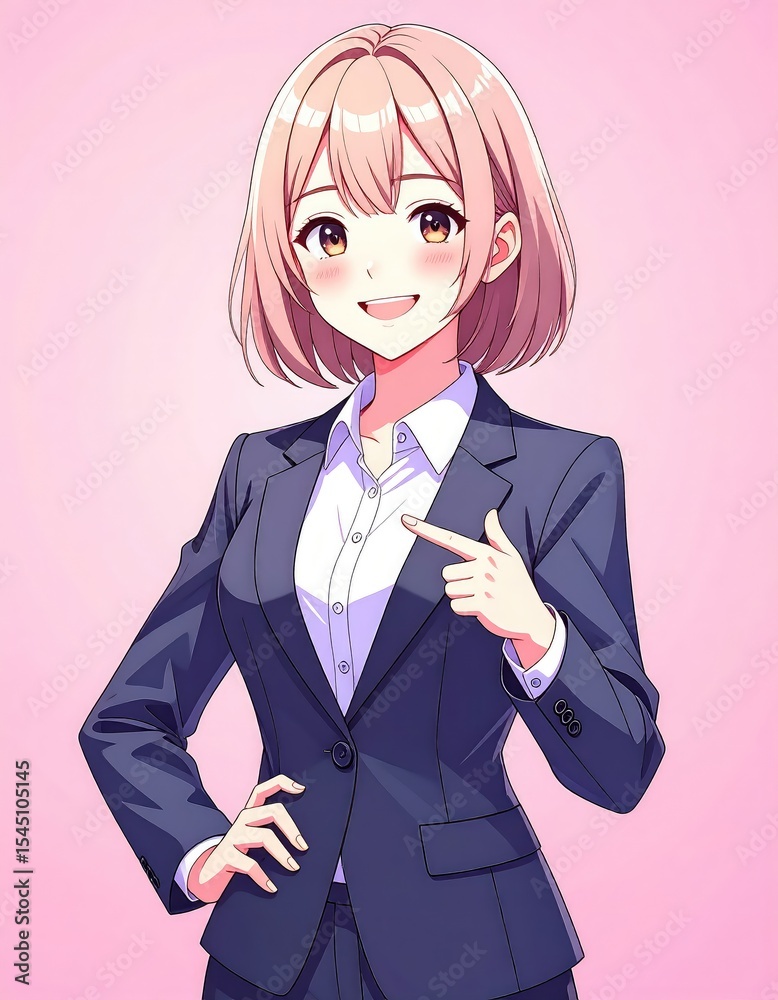 Confident Anime Businesswoman: Stylish Portrait in Vibrant Hues Confident Anime Businesswoman: Stylish Portrait in Vibrant Hues