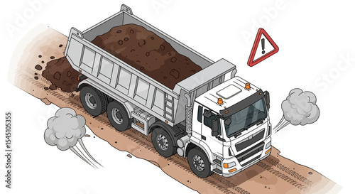 Dump Truck on Uneven Terrain Safety and Transportation Illustration