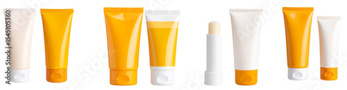  Daily SPF Kit with Sunscreen Tube and Lip Balm Stick, front view, isolated on transparent background PNG