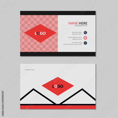 Personal visiting card with company logo. Vector illustration Clean Corporate Business Card Layout with Red Patterned Accents