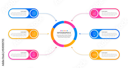 Design infographic 6 options, Business concept infographic template can be used for workflow layout, diagram, number options, timeline or milestones project.