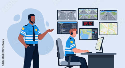 Traffic Control Center Dispatchers Monitoring and Managing Roadways