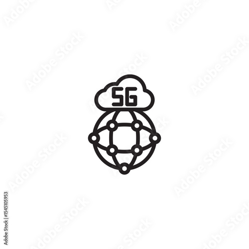 A clean line icon illustrating a cloud with "5G" hovering over a globe interconnected with nodes, symbolizing global 5G network connectivity.