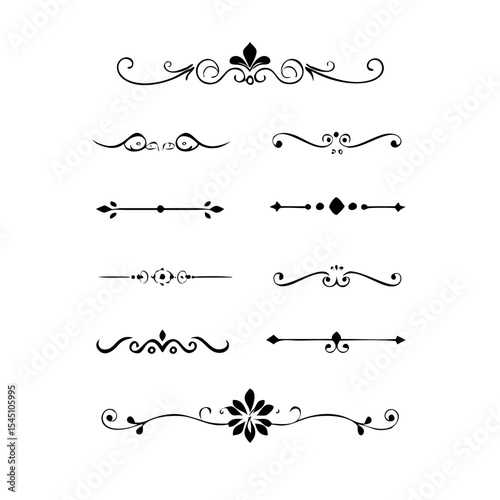text dividers doodle set. Wedding decorative elements. Divider ornament, borders, floral, vintage line separators. Hand drawn vector illustration isolated on white background. Set page dividers.	