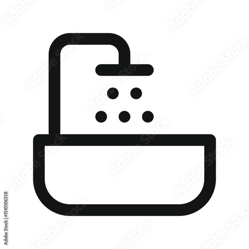 Bathtub shower UI icon, hotel bath shower simple line user interface vector symbol