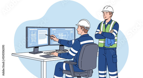 Industrial Engineers Collaborating on Computer-Aided Design