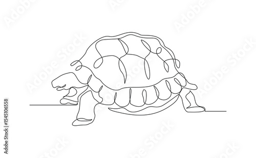 Continuous line of sea turtle tortoise giant galapgos sulcata brazilian animal reptile hard carapace wildlife sketch drawing editable stroke vector illustration