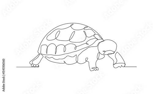 Continuous line of sea turtle tortoise giant galapgos sulcata brazilian animal reptile hard carapace wildlife sketch drawing editable stroke vector illustration