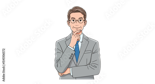 Thoughtful Businessman in Suit, Pensive Expression, Professional Portrait Illustration