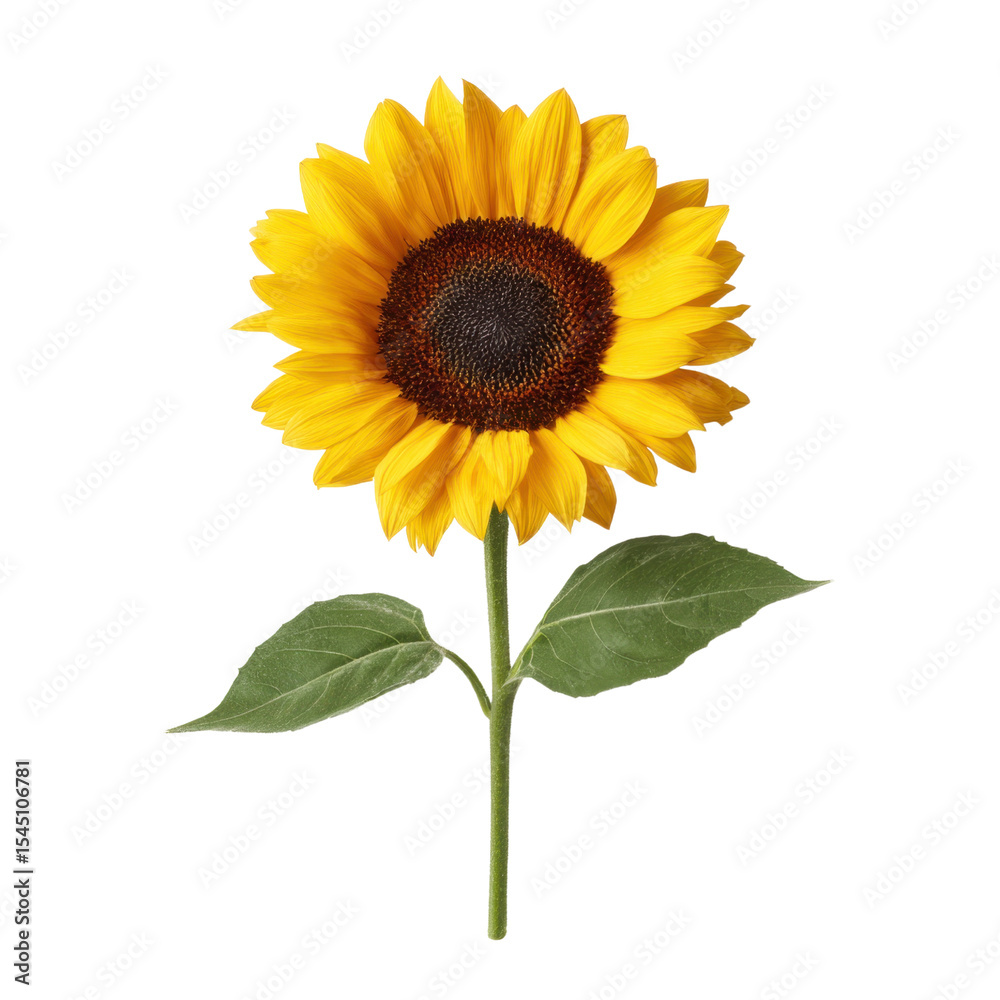 Obraz premium Bright and Cheerful Sunflower Bloom with Vibrant Yellow Petals and Dark Center, Perfect for Nature and Floral Themes Transparent background or png