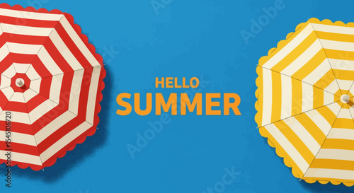 Hello Summer! Beach Umbrella Vacation Design Illustration