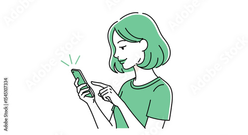 Woman Using Smartphone Illustration of Mobile Phone Interaction