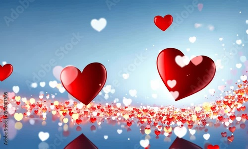 Two hearts with glittering hearts background
