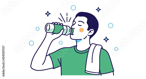 Hydrated Man Drinking Water After Workout Healthy Lifestyle Illustration