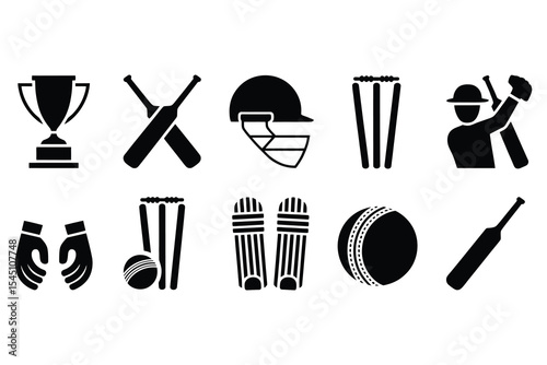 Cricket icons set isolated on white background