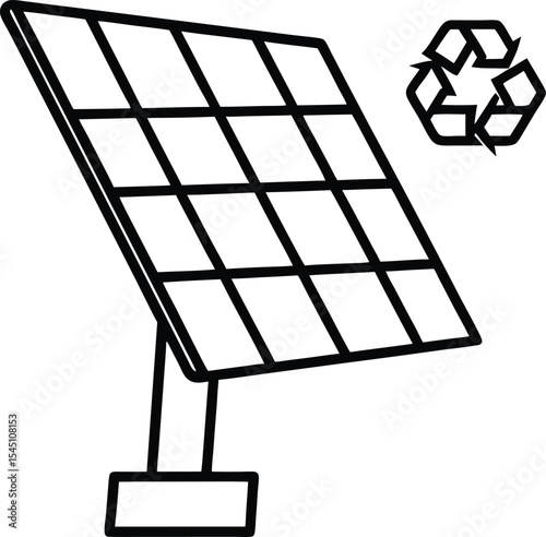 Recycle icon vector Line art illustration Solar Panel with Recycle Mark in the Corner