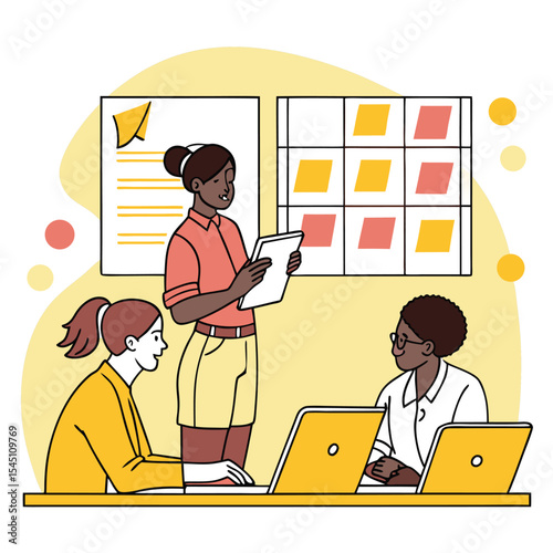  Team Organizing Tasks with Kanban Board – Yellow Flat Vector Workflow Scene
 Adobe Illustrator Artwork