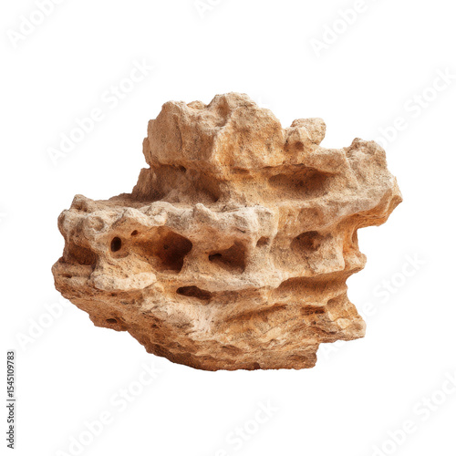 Unique Natural Rock Formation with Intricate Textures and Cavities for Scenic or Geologic Use Transparent background or png