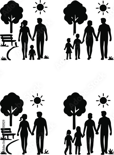 People in Park Vector Set – Outdoor Walking, Relaxing, Nature Scene