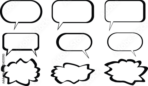 Speech bubble, speech balloon, speak bubble text set, chat bubble line art icon for apps and websites. white backgaund