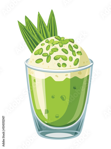Fresh Green Beverage with White Topping - Vector Illustration