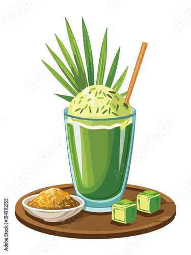 Refreshing Green Smoothie with Mint - Vector Illustration