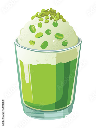 Creamy Green Smoothie with Topping - Vector Illustration