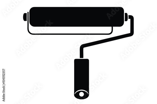 Black Silhouette of a Paint Roller with Handle and Roller Arm Design