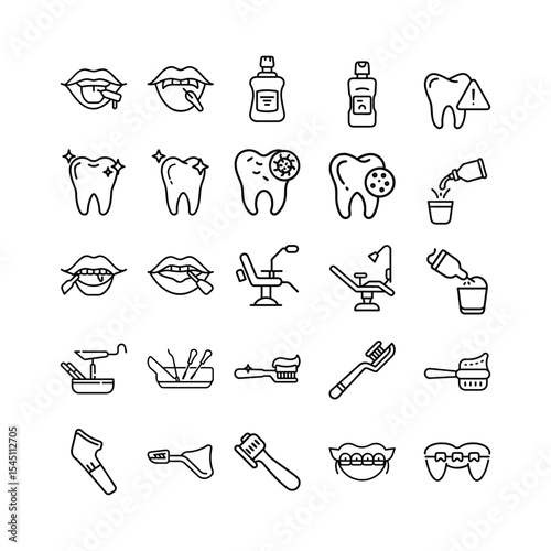 Vector art of dental care and oral hygiene icons isolated on white background