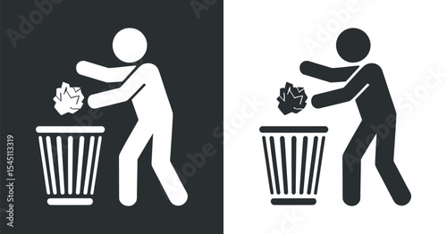 Person Throwing Paper in Trash Can Icon