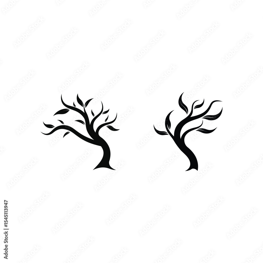 Fototapeta premium Vector art of two simple tree branch silhouettes isolated on white background