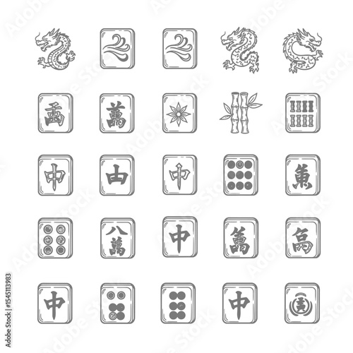 doodle icon illustration mahjong 