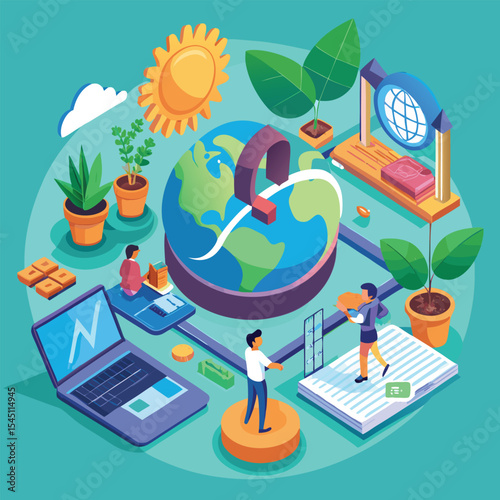 Global sustainable development isometric illustration isolated on white background