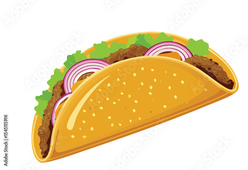 Classic Taco with Purple Onion Topping - Vector Illustration