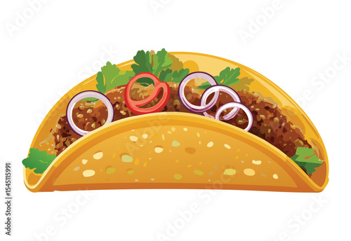 Grilled Meat Taco with Sliced Onions - Vector Illustration