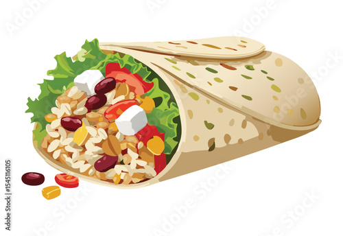 Wholesome Vegetable and Rice Burrito - Vector Illustration