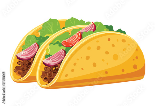 Savory Taco with Purple Onion Topping - Vector Illustration