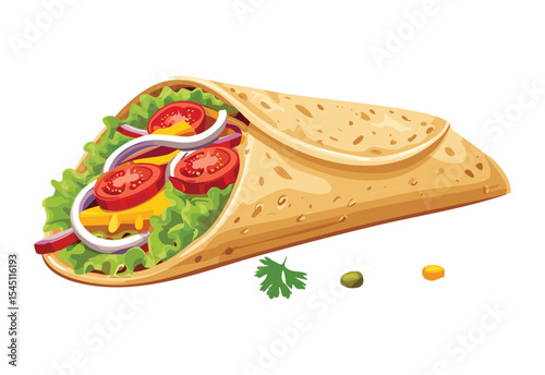 Flavorful Burrito with Visible Ingredients - Vector Illustration