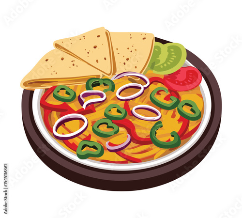Sizzling Fajita Plate with Tortillas - Vector Illustration