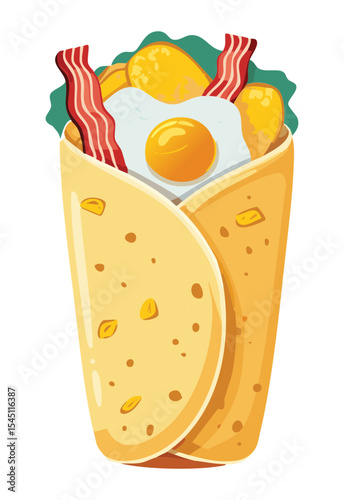 Simple Breakfast Burrito with Egg - Vector Illustration
