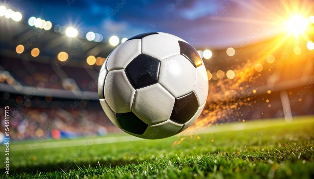 Fototapeta premium Dynamic Soccer Ball in Stadium Spotlight Action Shot.