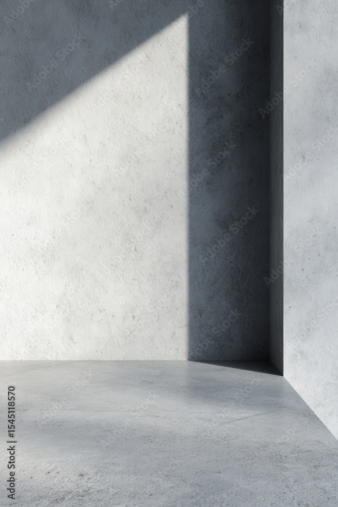 Obraz premium Modern minimalist concrete room corner bathed in soft natural light creating a serene and contemporary architectural space