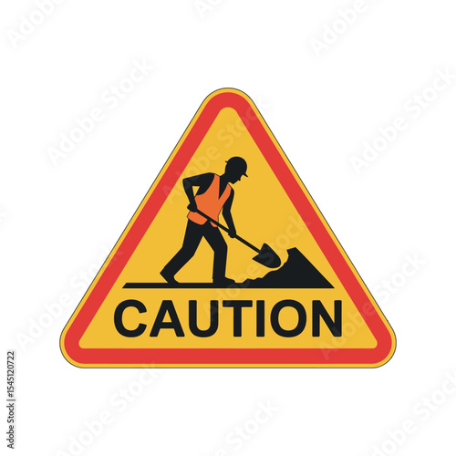 Road Work Ahead Caution Sign with Worker Silhouette